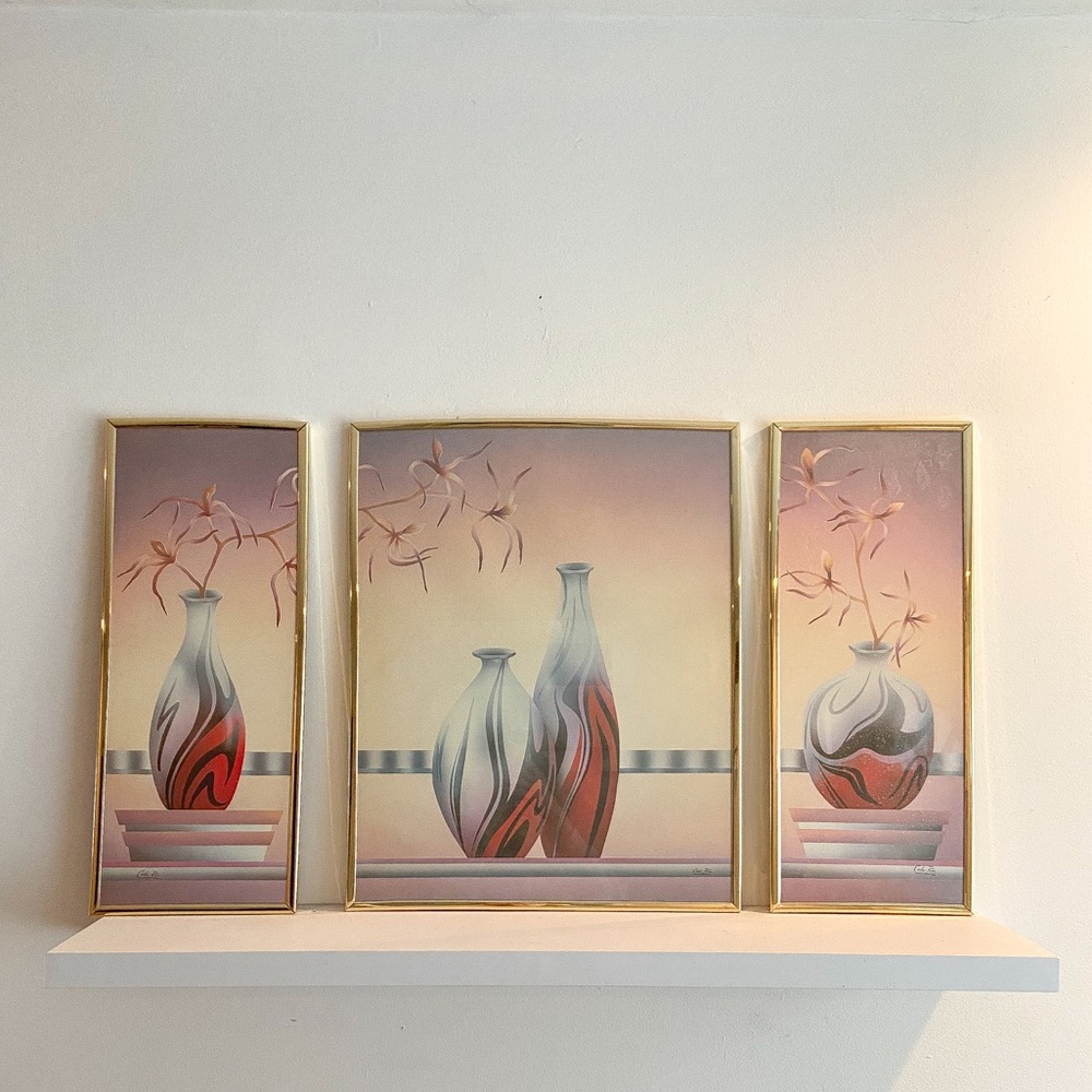 Vintage 80s Art Deco Carlos Rios Framed Wall Art